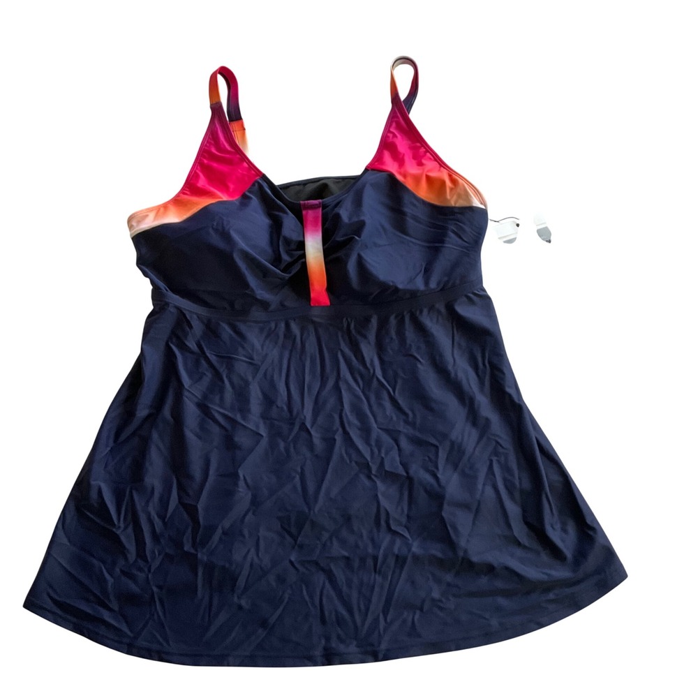 Hanna Nikole‎ Tankini Top Womens 26W Navy Blue Ombre Strappy Swimwear